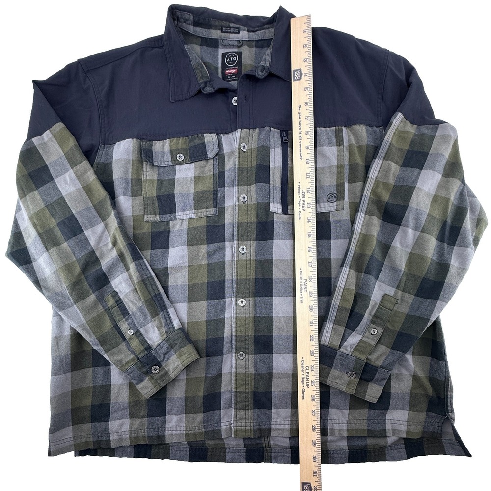 Wrangler ATG Flannel Shirt Jacket Mens 2XL Green Plaid Button‎ Up Outdoor Hiking - Picture 9 of 9
